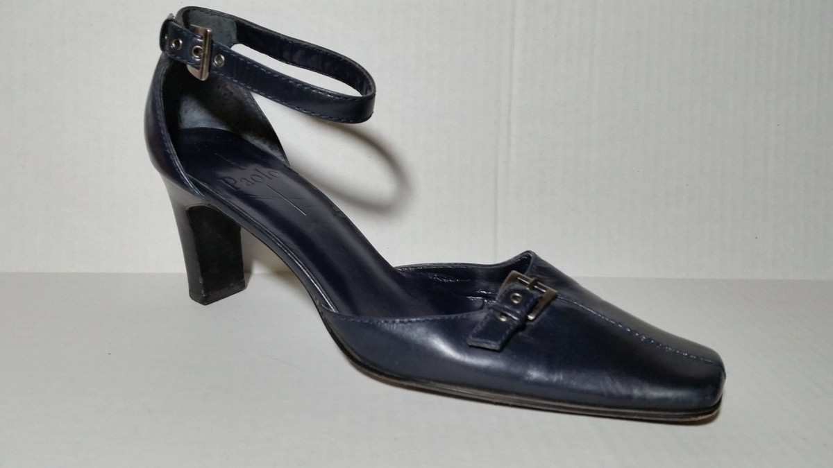 Paolo Sesto Wmns 7 M Blue Navy Leather Ankle Strap Square 