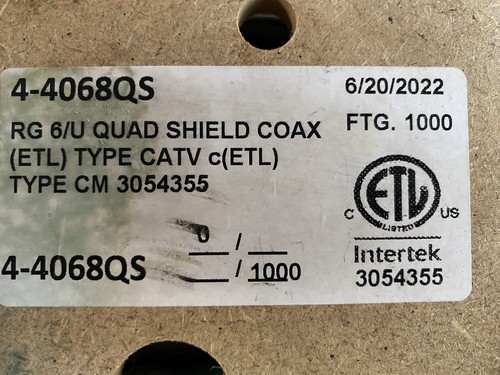 1000 Ft Intertek Shielded RG6/U Coax Cable | eBay