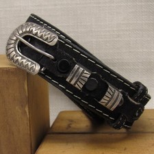Sterling Silver Ranger Buckle Set on Black Belt Size 34 