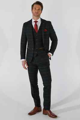 PAUL ANDREW THOMAS MULTI CHECK TAILORED FIT 3 TEILIGER ANZUG HOCHZEIT ABSCHLUSSBALL 40/34