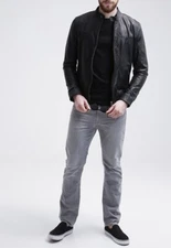 New Men Leather Stylish Genuine Lambskin Biker Black Leather Jacket XS-2XL FB98