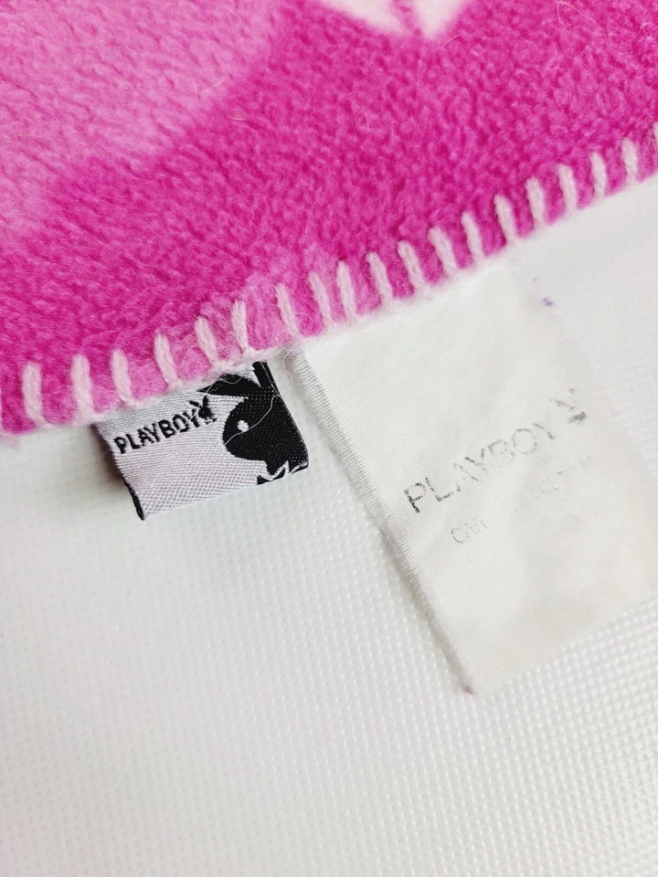 Playboy Classic Rabbit Heads & Lips Purple & Pink Plush Fleece Blanket 50" X 60" - Image 4 of 4