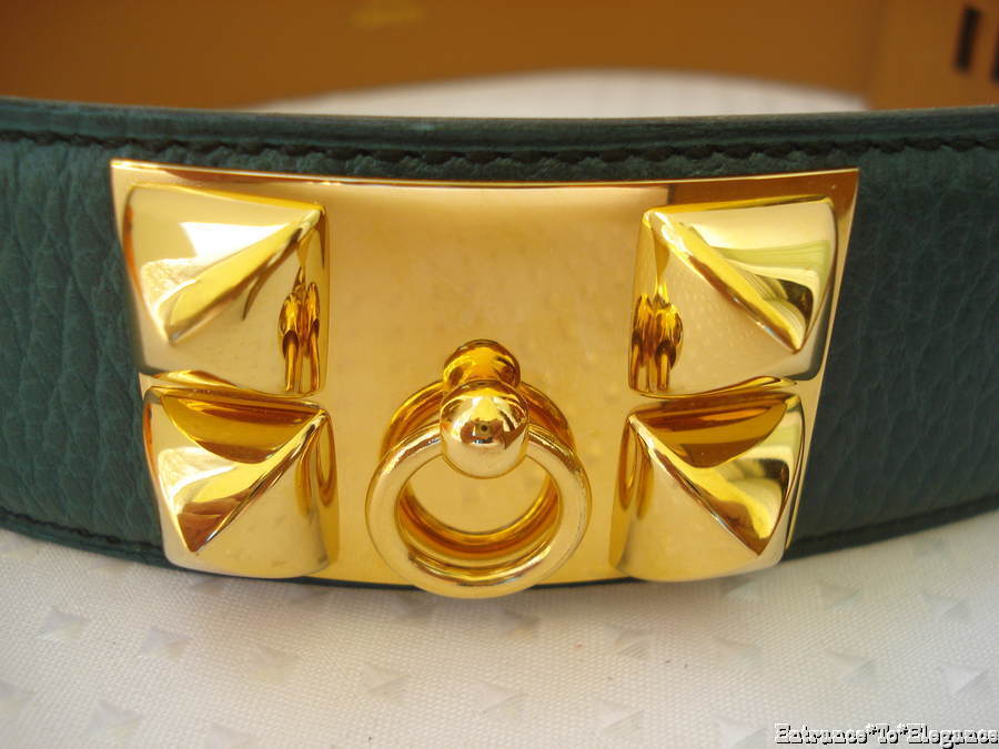 Auth Vintage HERMES Vert Fonce Ardennes CDC Belt GHW Size 80  display picture 1