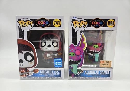 Coco Funko Pops Wondercon Miguel With Guitar & Alebrije Dante Disney Pixar
