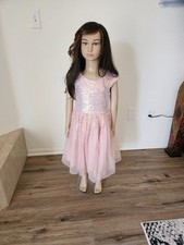 Cat  Jack Girls Tutu Dress Pink Sequin Layered Knee Length Cap Sleeve S 6-7 