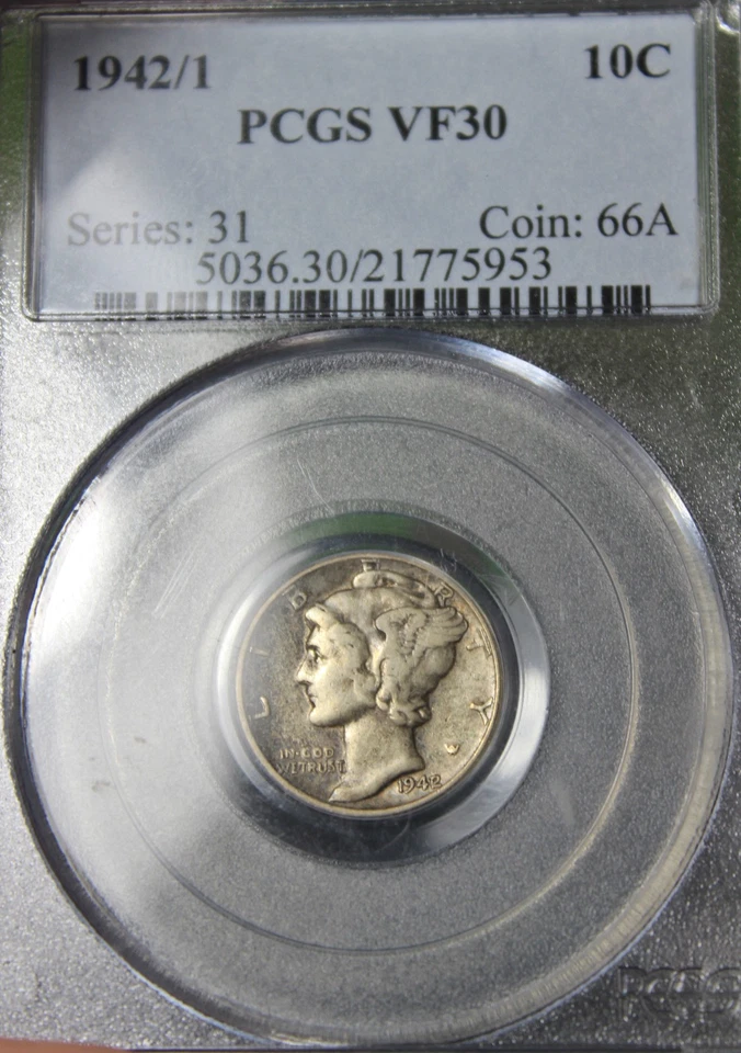 1942/1 VF30 Mercury Dime, PCGS 21775953 - Image 4 of 4
