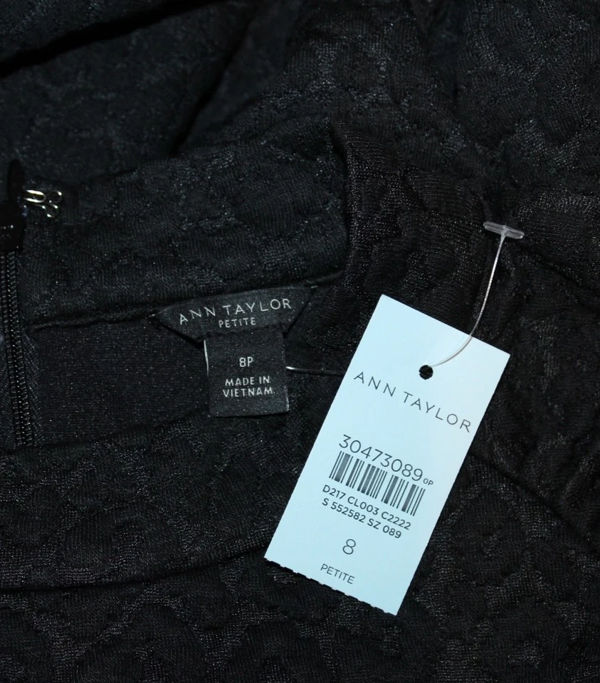 NWT ANN TAYLOR Black Jacquard Long Sleeve Dress Sz 8P - Image 4 of 4