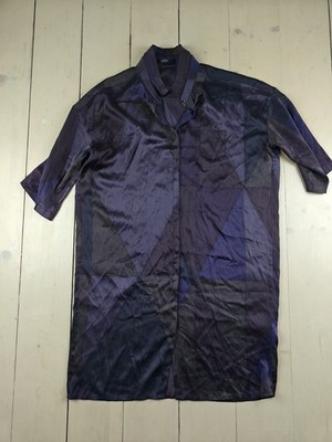 ODEEH Luxury Silk Geometric Print Duster Coat Maxi Shirt Dress Size 40 L