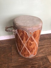 Wood Barrel Rawhide Drum Vintage 9 Tall Native American Instrument