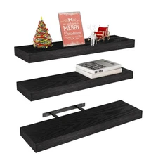 Vervida Black Floating Shelves for Wall, 24" Rustic Wood Deep Wall Mounted Sh...
