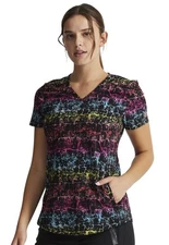 Dickies Dynamix Women Scrubs Top, DK838, Size: XS, Texture Trail Rainbow
