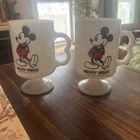 (2) Mickey Mouse - Milk Glass Coffee Mugs Cups - Disneyana Vintage Disney
