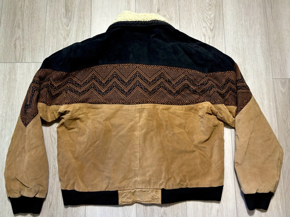 Винтажная замшевая кожаная куртка-бомбер 90-х Onyx Aztec Southwest шерпа вестерн мужская 2XL - Изображение 2 из 4