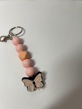 Pink Butterfly Beaded Keychain Cute Silicone Beads Purse Bag Charm Unbranded