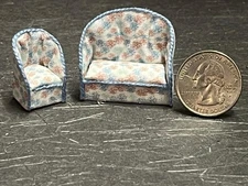 Dollhouse Miniature Sofa Chair Blue J 1:48 Quarter Scale F175 Dollys Gallery