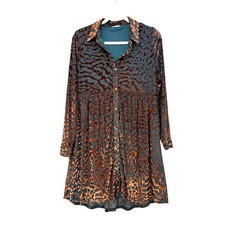 Jodifl Animal Print Tiered Shirt Dress Long Sleeve Button Front Midi Small