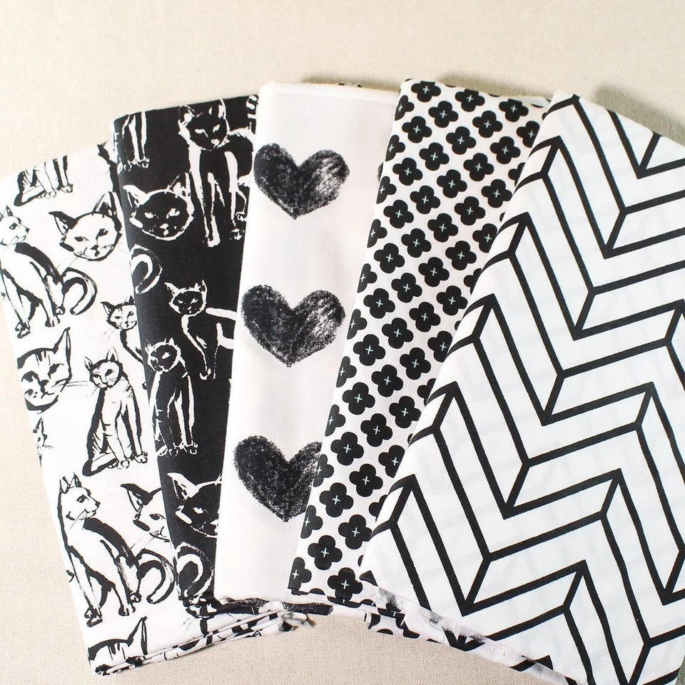 20 Black White Cotton Fabric Scraps Remnant 8" Precut Squares Quilting Sewing - Image 4 of 4