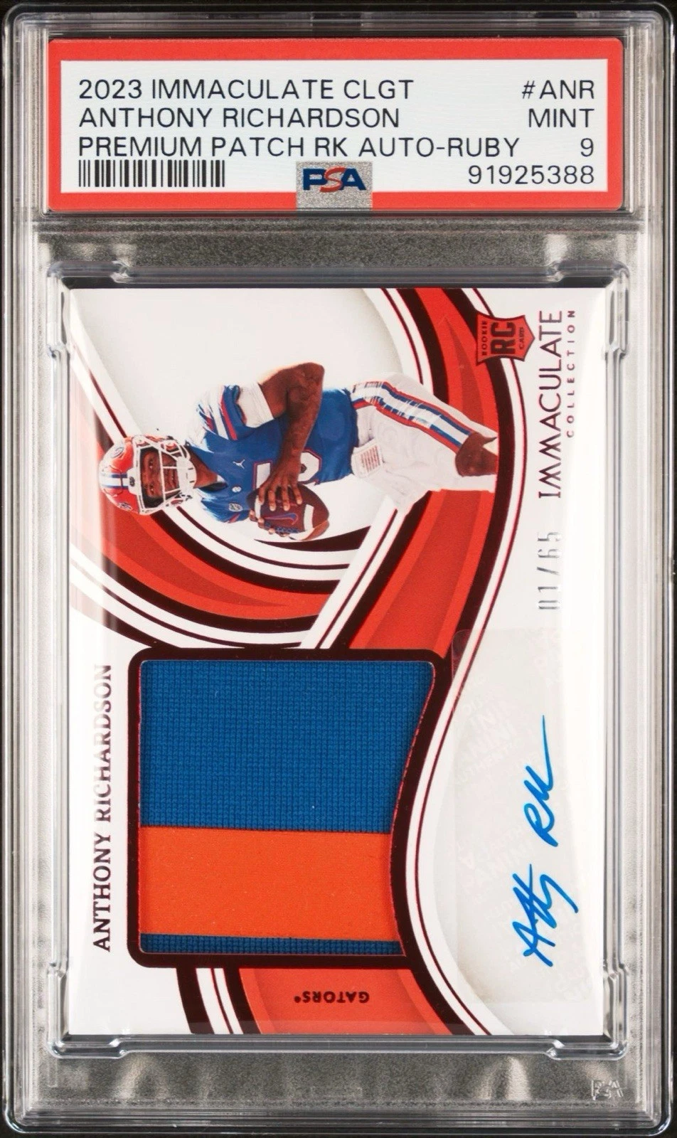 Anthony Richardson Panini Immaculate Collection Collegiate Premium Patches Rookie Autographs #ANR Ruby