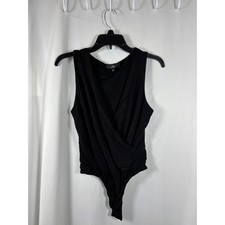 Lulus Black Surplice Sleeveless Wrap Bodysuit Size Large Made in USA