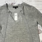 NWT Express Sweater Tie Neck Lightweight Merino Wool Stretchy Tunic Gray Small