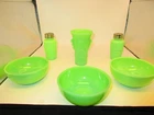 FIRE KING JADEITE - BOWLS & VASE and  SALT & PEPPER NOT FIRE KING.