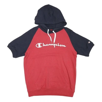 CHAMPION Sudadera Capucha Manga Corta Rojo Azul Marino M Algodón Mezcla - Imagen 1 de 4