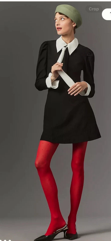 全新带标签 Anthropologie 尺寸 XS 领带迷你衬衫连衣裙黑白 — 第 3/4 张图片