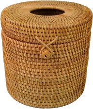 Handmade Cylinder Facial Tissue Box Holder, Woven Napkin Dispenser with Elastic