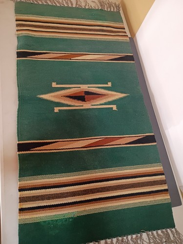 Vintage  Navajo Wool  Designed Hand Made Runner Or Wall Textile 39"x20"