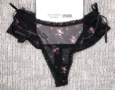 Victorias Secret Dream Angels NWT Medium Black Mesh Flutter High Leg Thong Panty