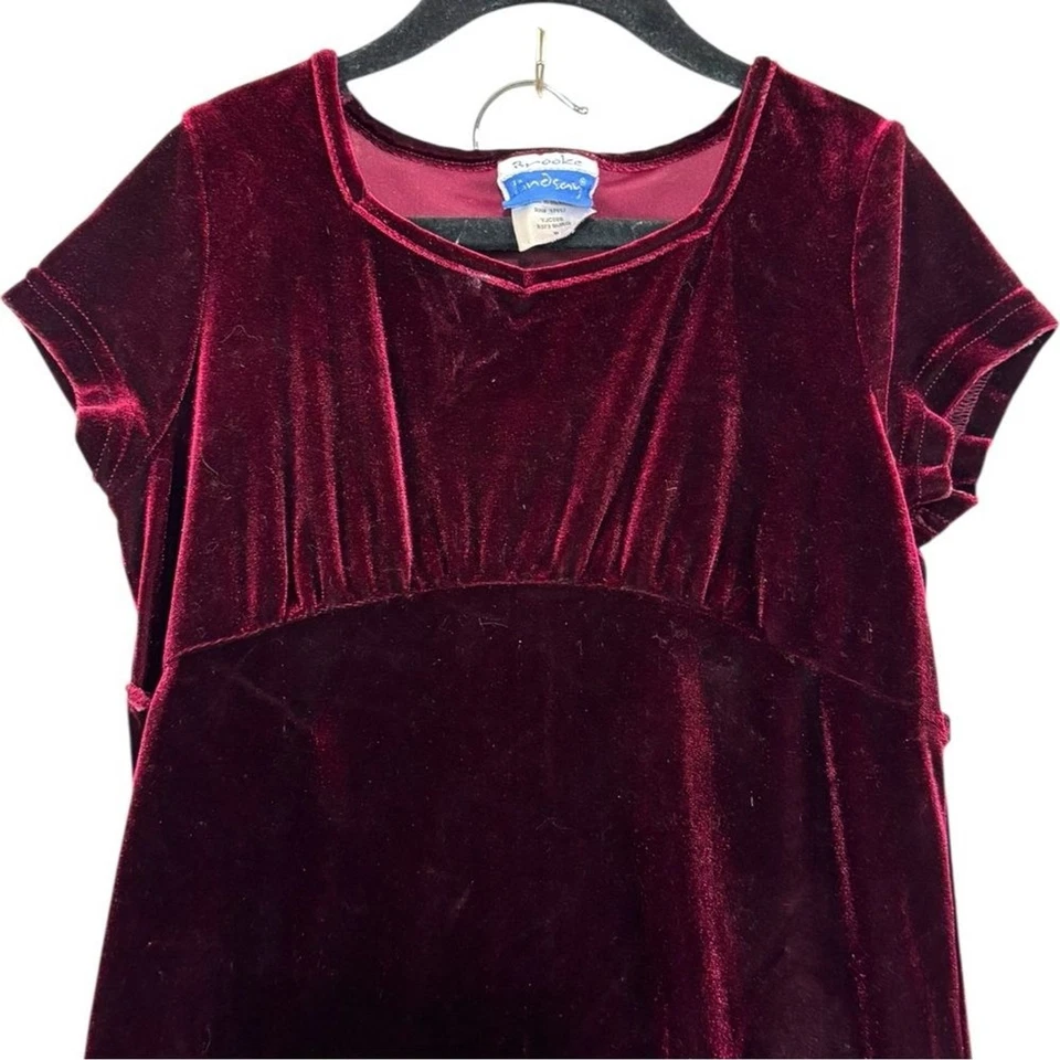 Brooke Lindsay Kids Burgundy Velvet Rose Embroidered Maxi Fairy Dress VTG sz 8 - Image 4 of 4