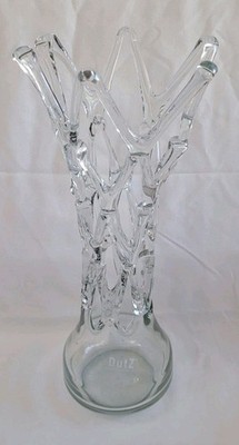 13.5'' Sculptural Dutz Clear Hand Blown Art Glass Vase Polished Bottom (2)