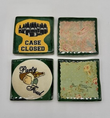 Set of 4 Tile Coasters Made In Italy Floral ~ Beer Ceramiche Duraker Floor Gres