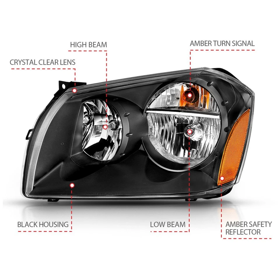Faro izquierdo y derecho Anzo 111425 para Dodge Magnum 2005-2007 carcasa negra Foto 3 de 4