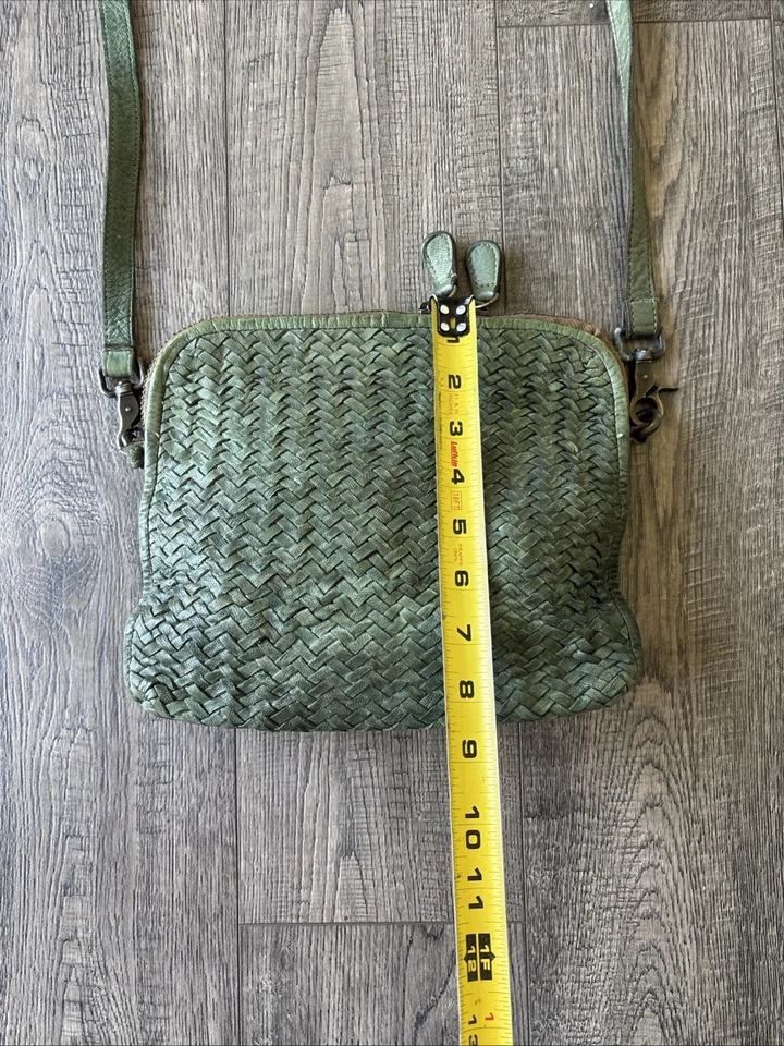 Tano верхний молнии сплетенный кожаный зеленый через плечо сумка-планшет / сумочка - Изображение 3 из 4