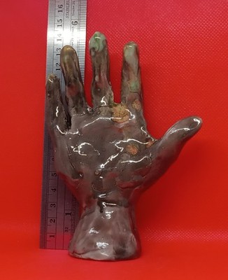 ''Gray Hand'' -Expensive Original Clay Sculpture. Hand made & glazed.