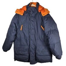 Company Store Northwoods Downwear Jacket Mens XL Navy Down Parka Hooded Winter