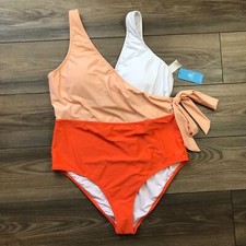 Cupshe Faux Wrap One Piece Swimsuit Women's XXL Color Block Orange, Peach NEW