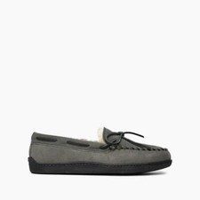 Minnetonka Men's Sheepskin Hardsole Moccasin Slippers Gray size 8