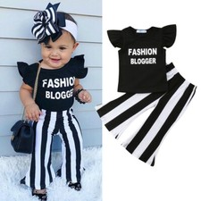 Toddler Baby Girls Clothes Ruffle Tops Summer T-Shirt Trousers Outfits Sets