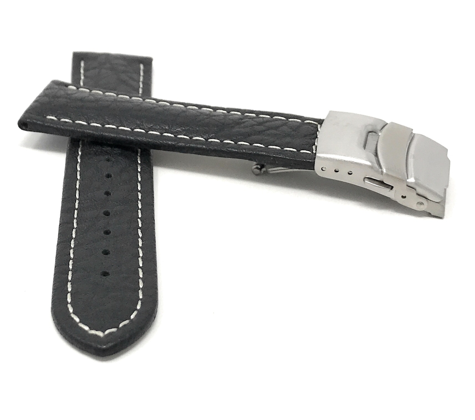 20mm Top Grain Leather Deployment Watch Band for Seiko Discover More image 6