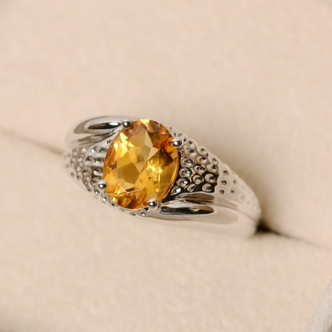 Natural Citrine 925 Sterling Silver Engagement Ring Custom Sizes