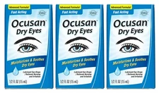 Ocusan Fast Acting Drops Moisturizes & Soothes Dry Eyes 0.5 FL OZ (3) Exp. 07/27