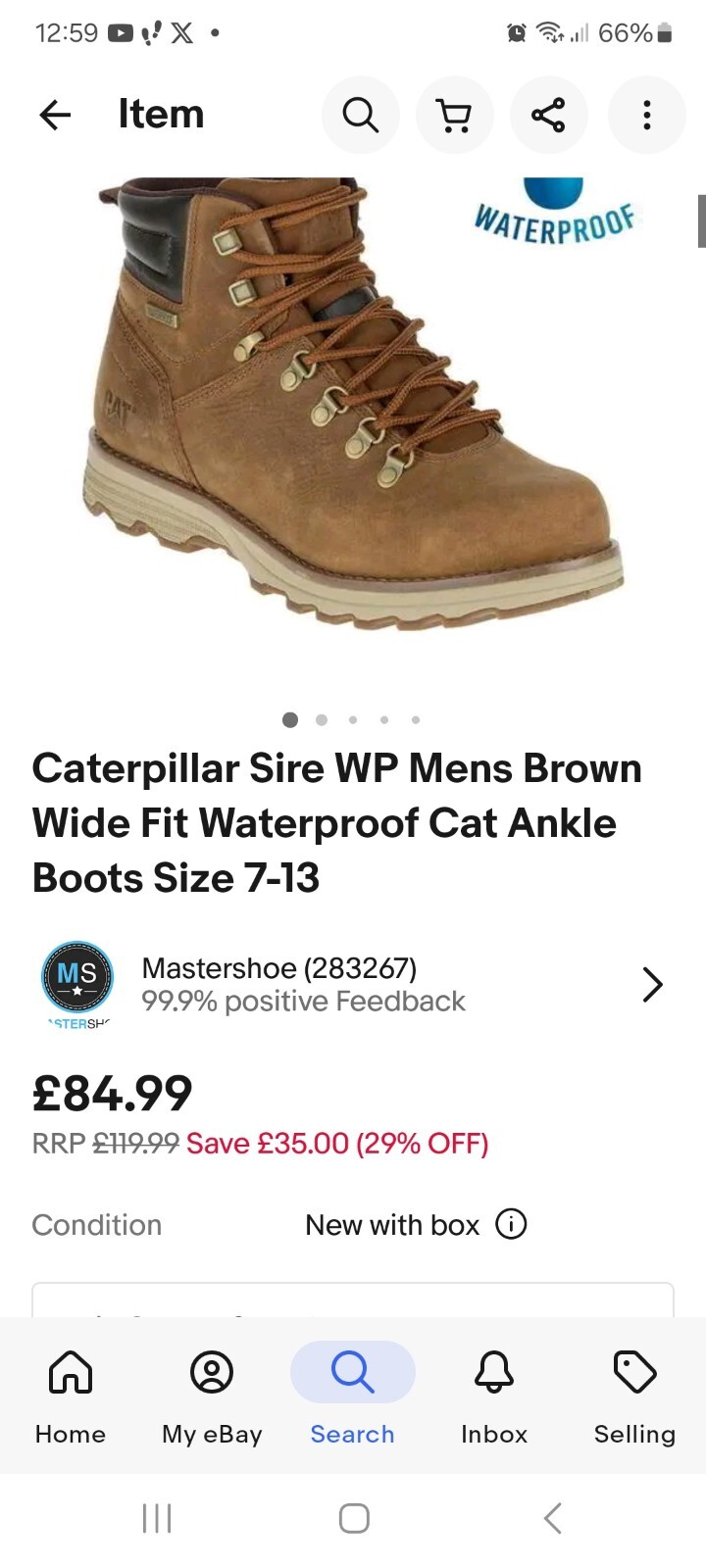 Caterpillar Sire WP Mens Brown Wide Fit Waterproof Cat Ankle Boots Size