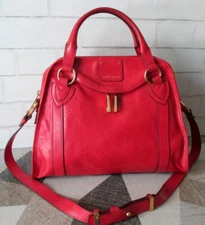 Marc Jacobs Wellington Fulton Imperial Red Leather Satchel Shoulder Bag Purse