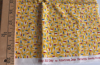 PLAY ALL DAY MULTI STICKS  ON YELLOW MODA FABRICS 100% COTTON FABRIC   10X43''