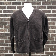 Vintage Eddie Bauer Brown Wool Cardigan Sweater With Elbow Patches Made USA L