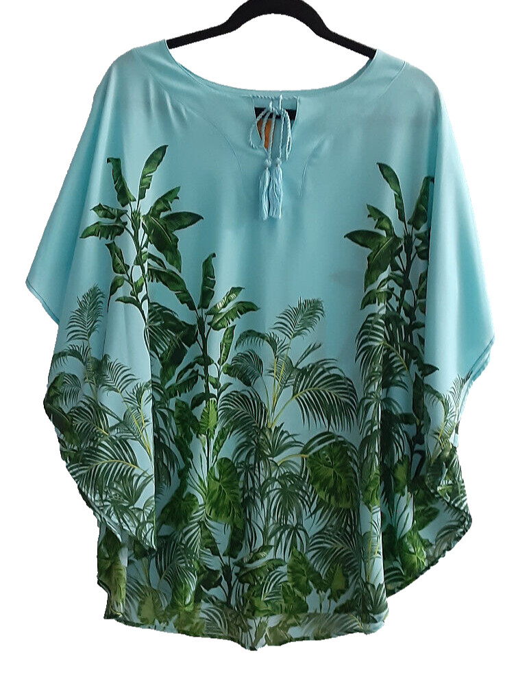 Ruby Rd Paradise Palms Tunic Aqua Pullover Blouse… - image 3