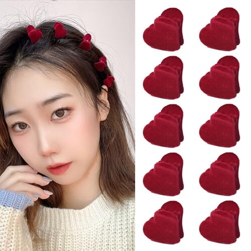 Mini Hair Claw Clips Red Heart Hair Clips for Women 10pcs Small