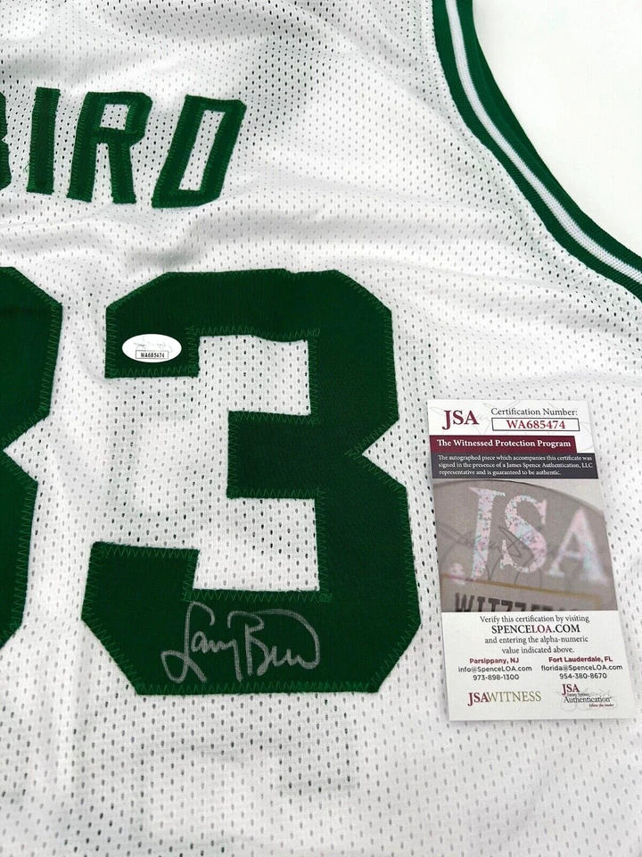 LARRY BIRD BOSTON CELTICS AUTOGRAPHED WHITE STITCHED JERSEY JSA WITNESS COA - Image 2 of 2